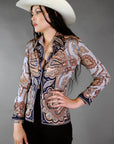 70s Vtg Slinky Paisley Button-Up Top Size S
