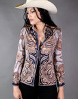 70s Vtg Slinky Paisley Button-Up Top Size S