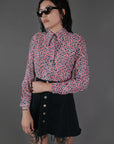 Vtg 60s Floral Slinky Nylon Shirt Size S/M