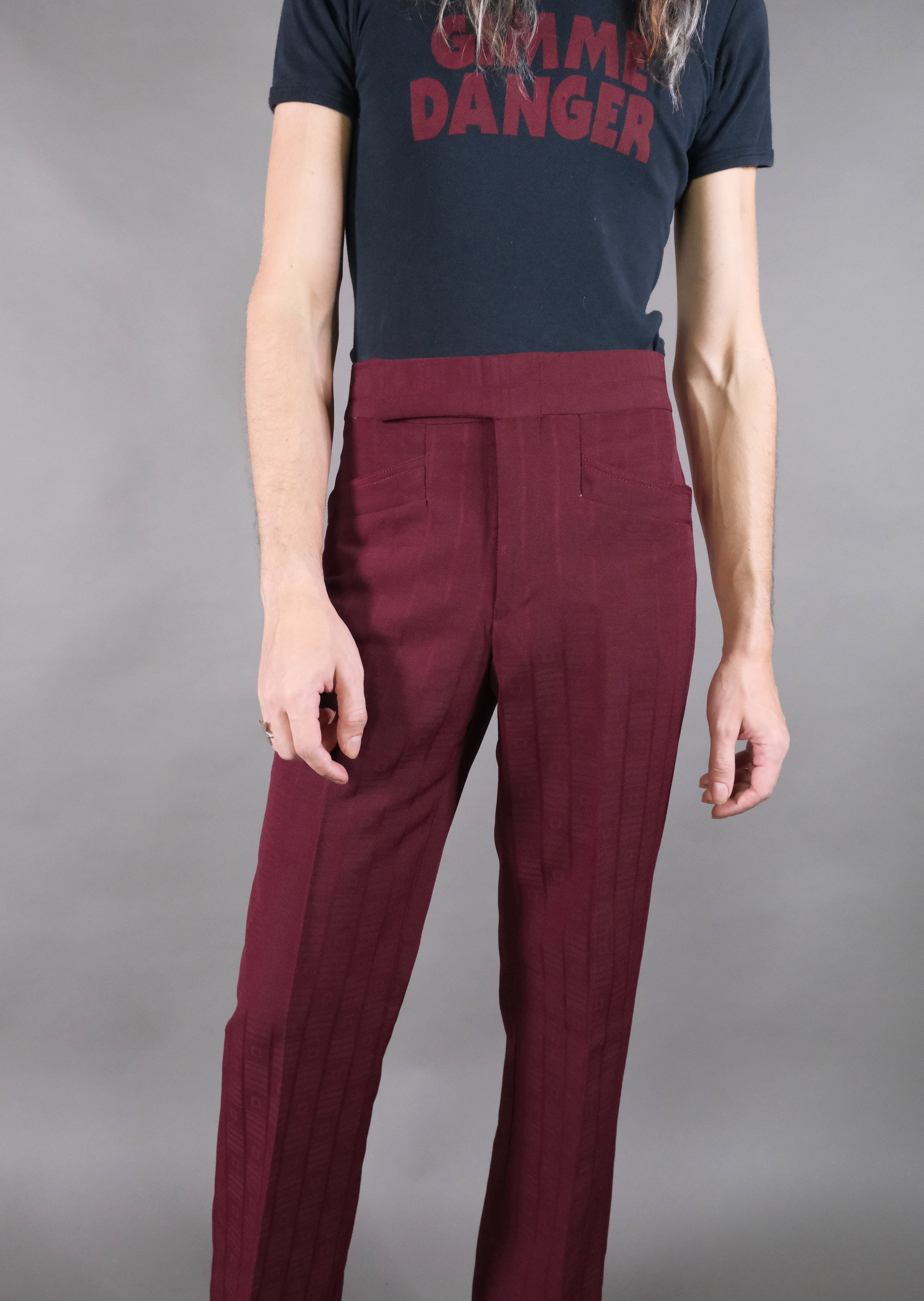 Deadstock 70s Wine Hand-Tailored Polyester Pants Size 30 – Gimme Danger Inc., image size:4160x5857