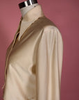 Vtg 60/70s Dagger Collar Champagne Crop Blouse Size S/M