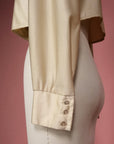 Vtg 60/70s Dagger Collar Champagne Crop Blouse Size S/M