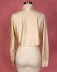 Vtg 60/70s Dagger Collar Champagne Crop Blouse Size S/M