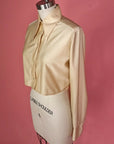 Vtg 60/70s Dagger Collar Champagne Crop Blouse Size S/M