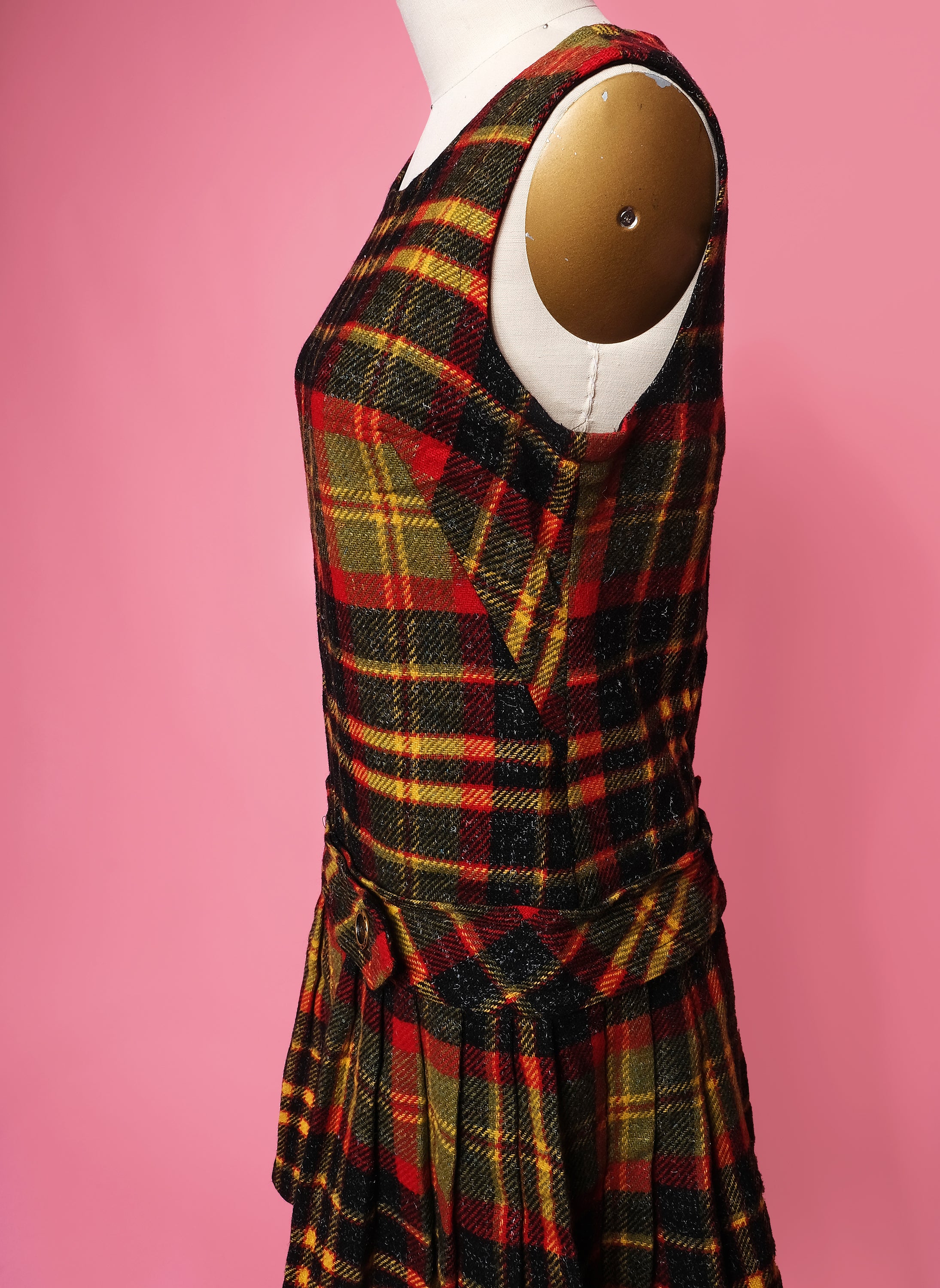 Vtg 60s Plaid Mod Drop Waist Dress Size M Gimme Danger Inc