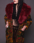 Dead Flowers Crimson Faux Fur Coat