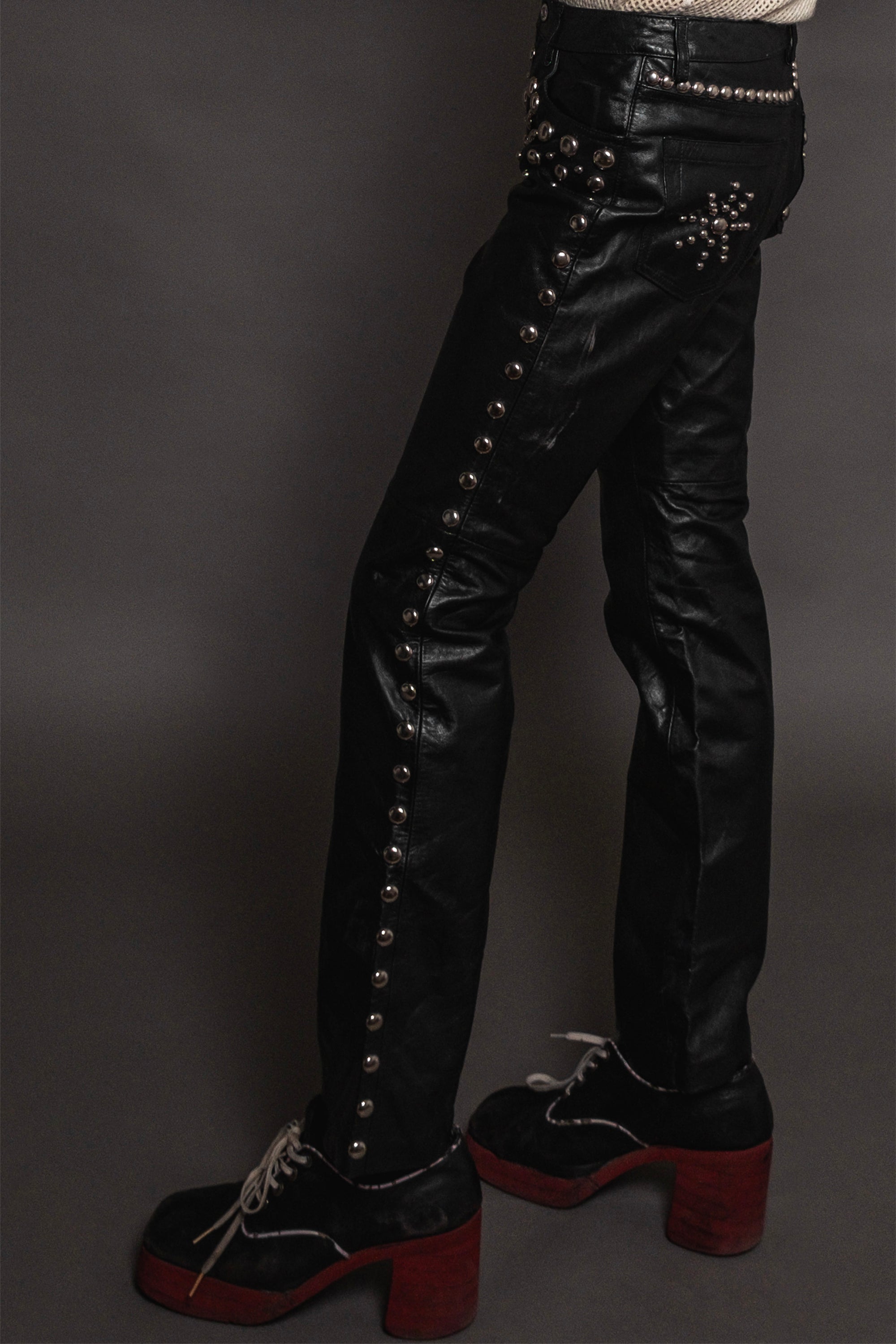 Living After Midnight Hand Studded Leather Pants