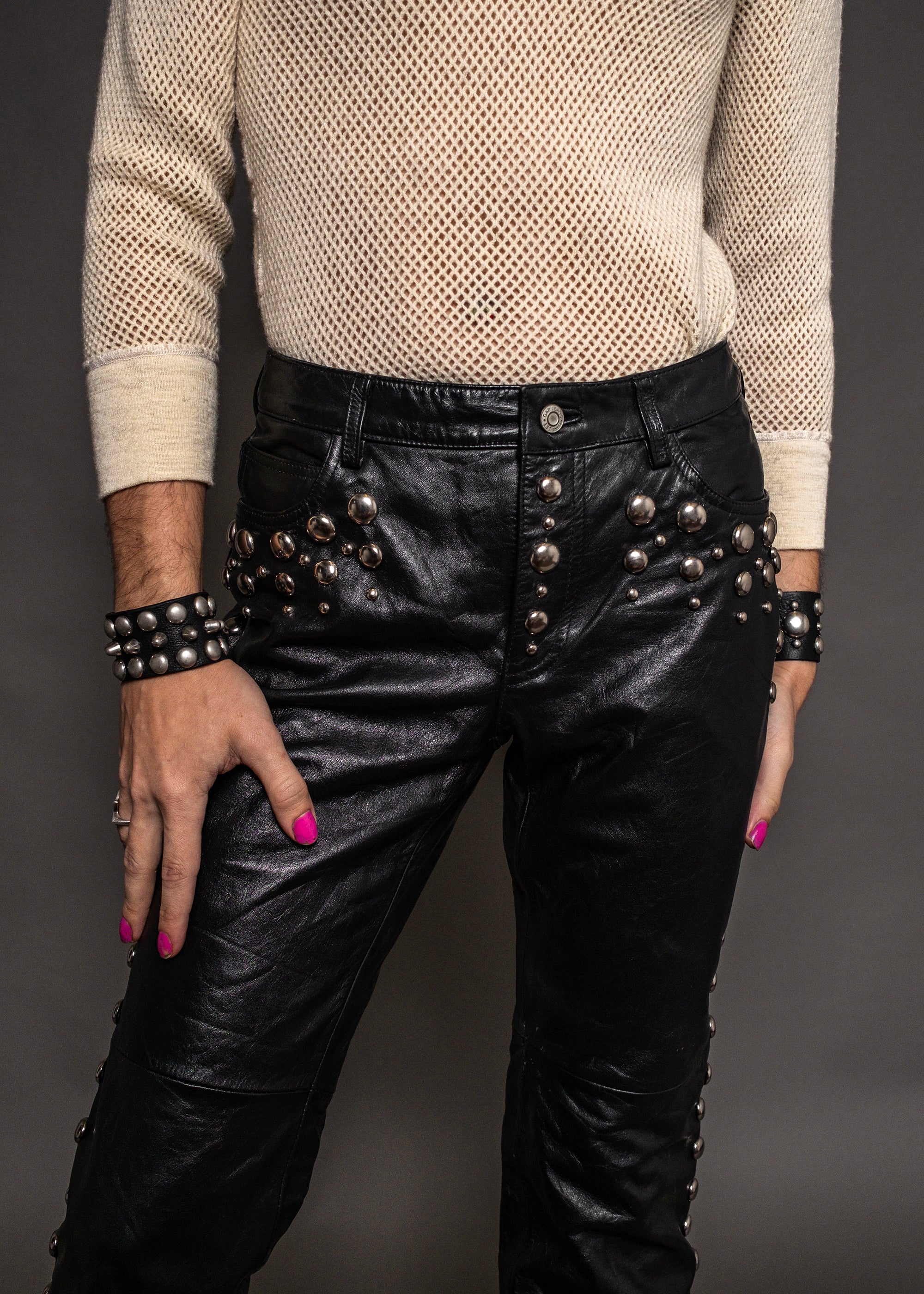 Living After Midnight Hand Studded Leather Pants