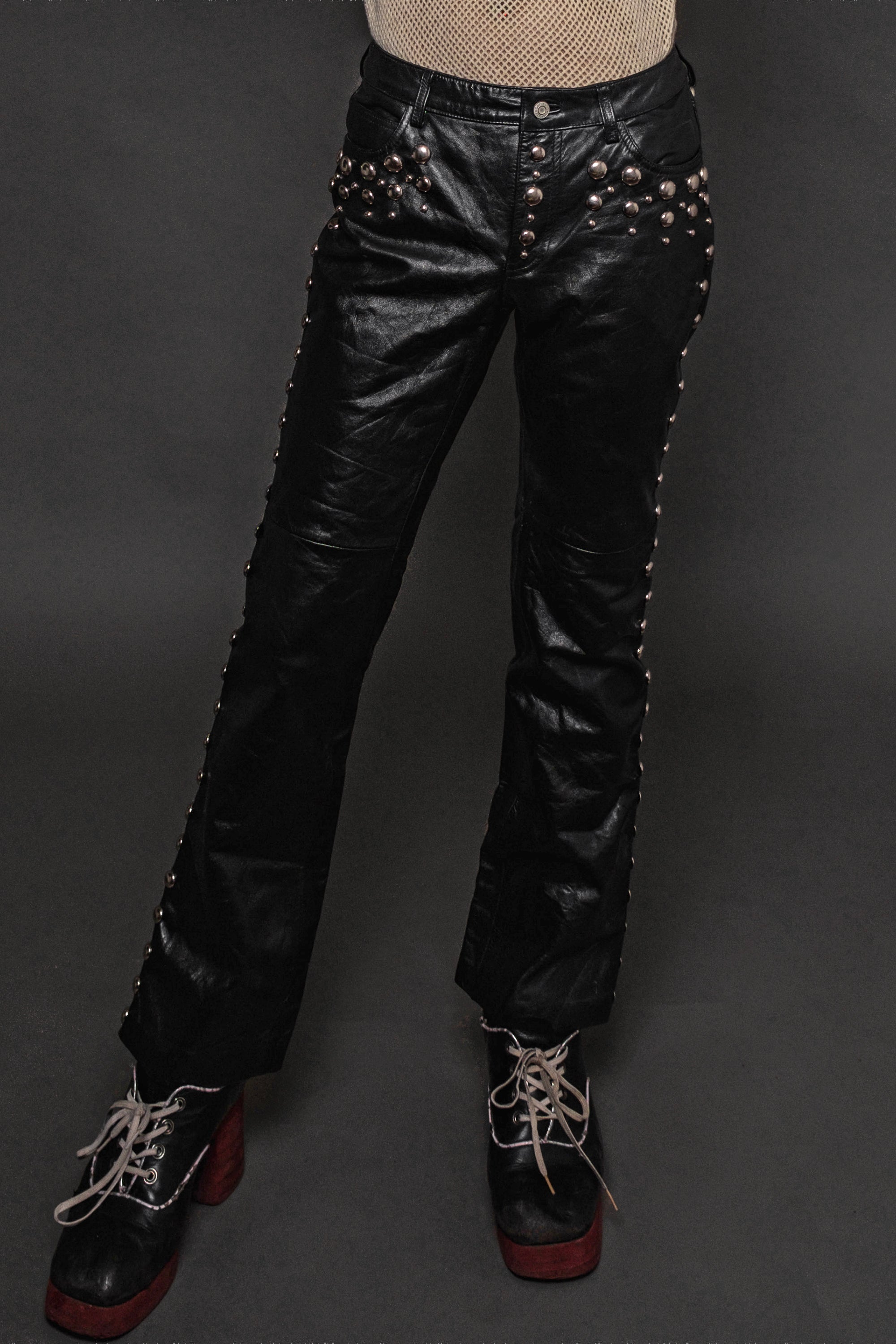 Living After Midnight Hand Studded Leather Pants