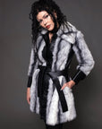 1970s Lilli Ann Black and White Leather Trimmed Faux Fur Coat