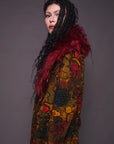 Dead Flowers Crimson Faux Fur Coat