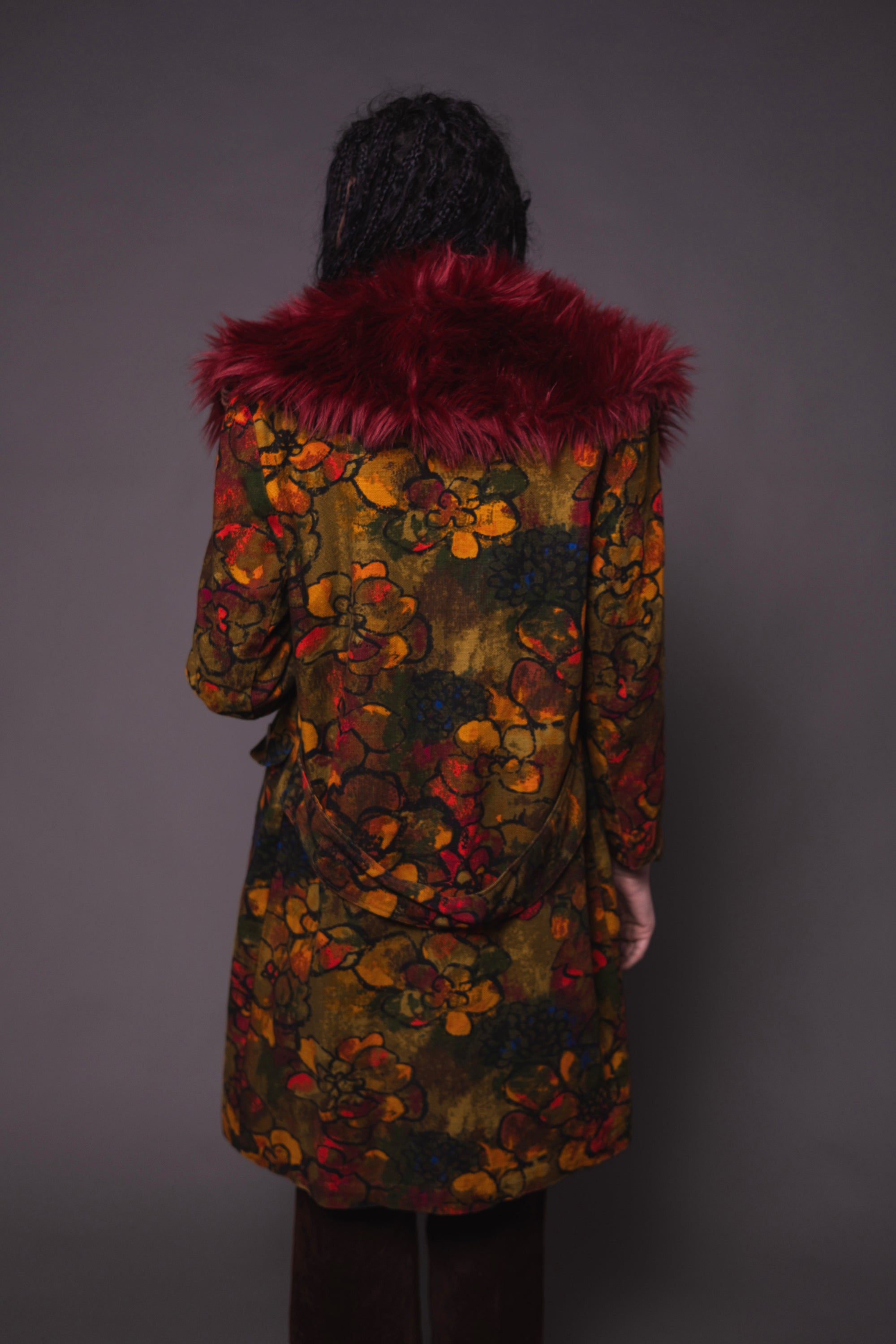 Dead Flowers Crimson Faux Fur Coat