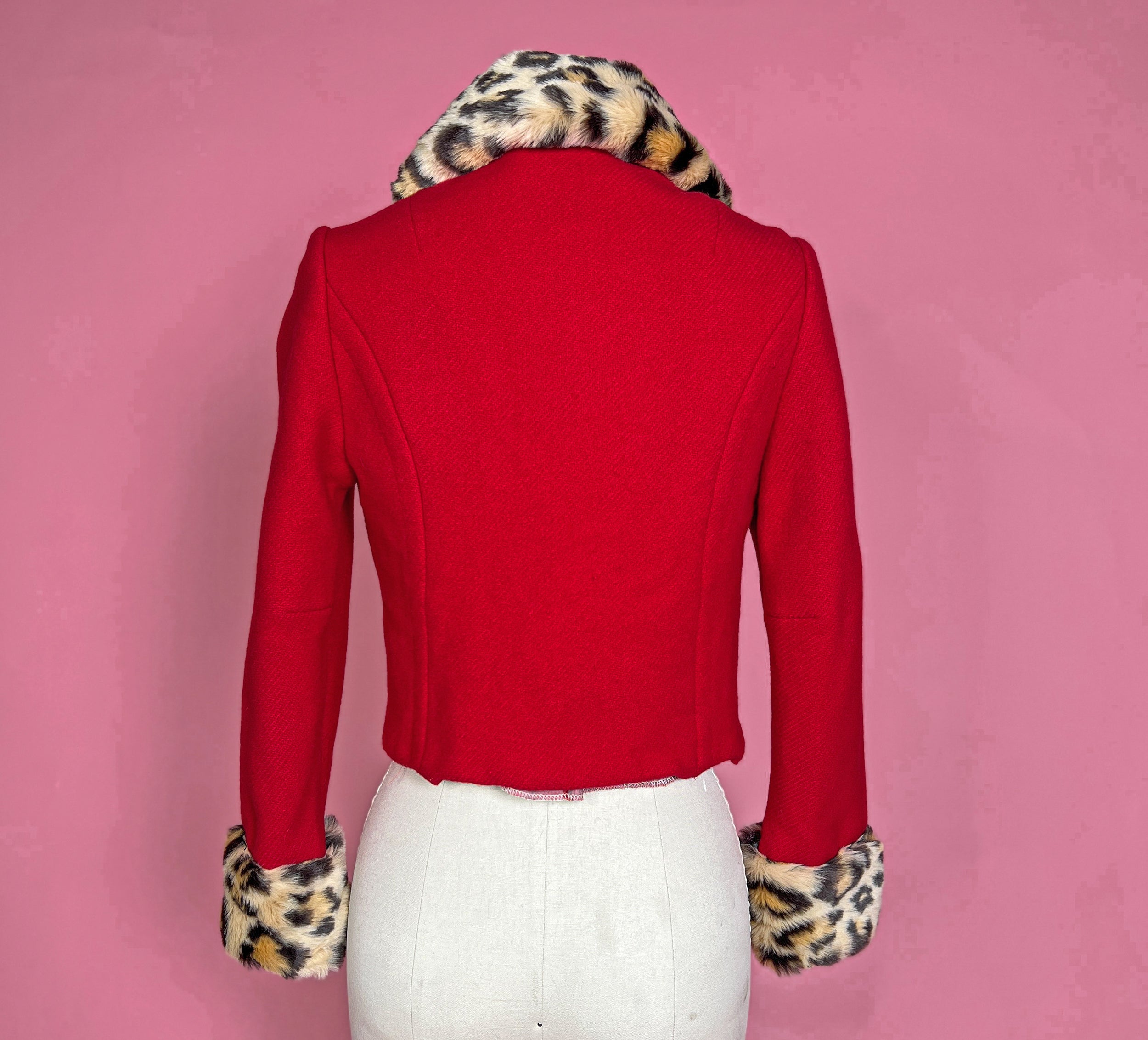 Vtg 1960s Custom Red Leopard Crop Jacket Size S