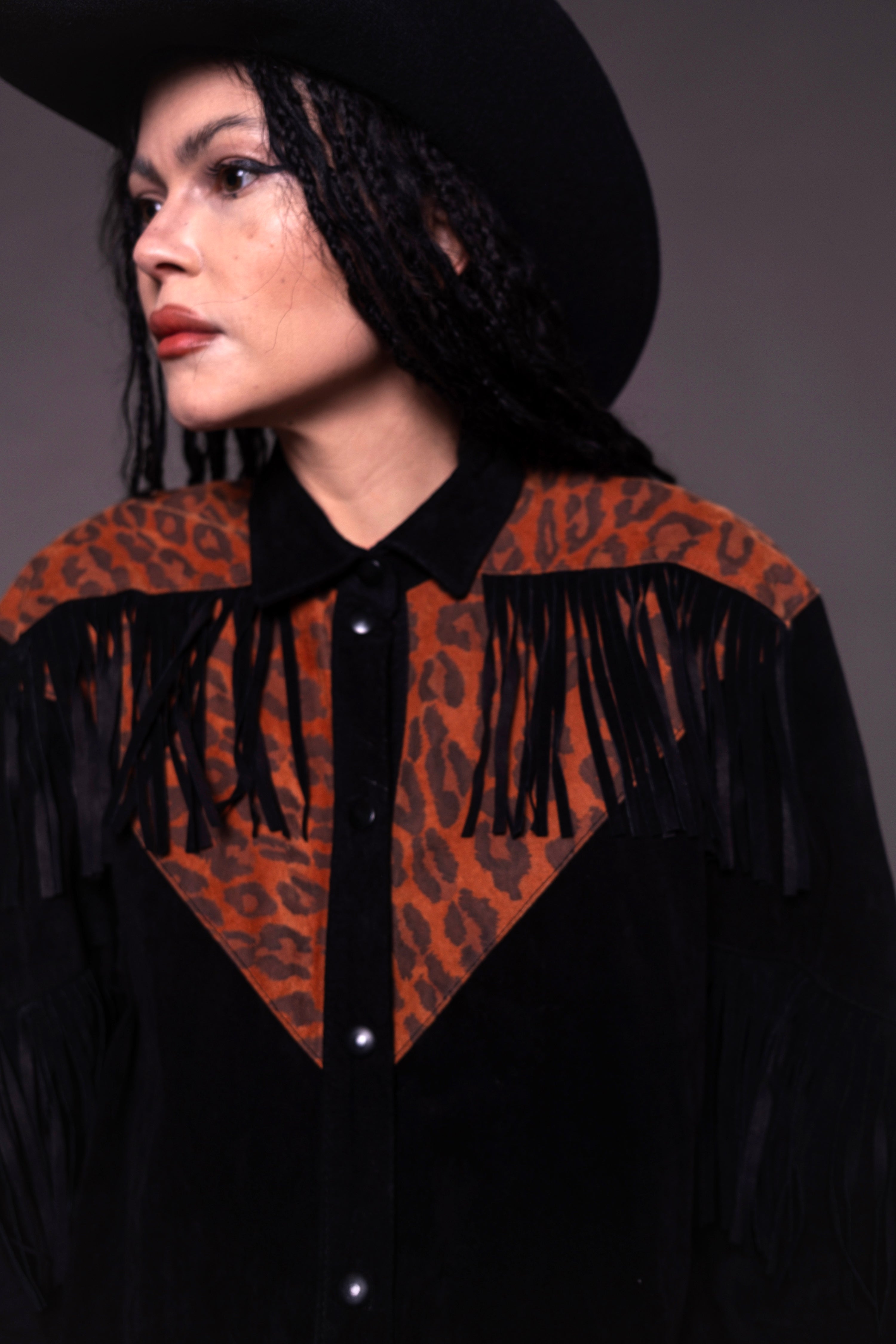 80s Suede Fringe Leopard Jacket