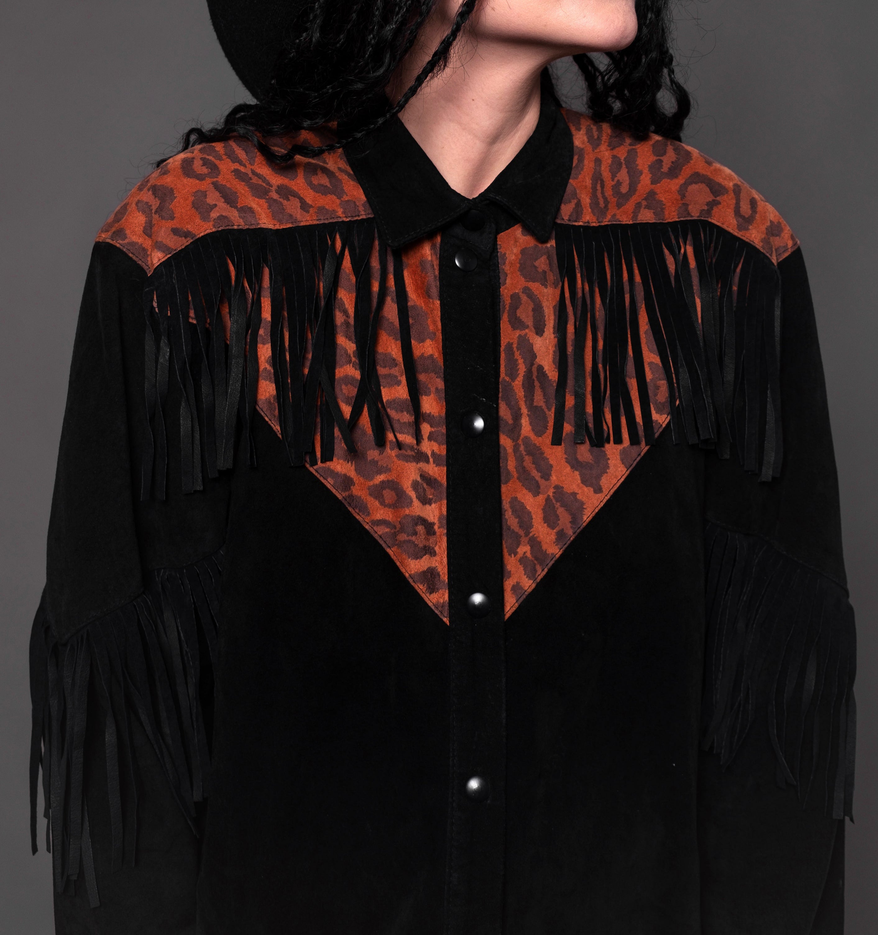 80s Suede Fringe Leopard Jacket