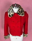 Vtg 1960s Custom Red Leopard Crop Jacket Size S