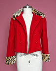 Vtg 1960s Custom Red Leopard Crop Jacket Size S