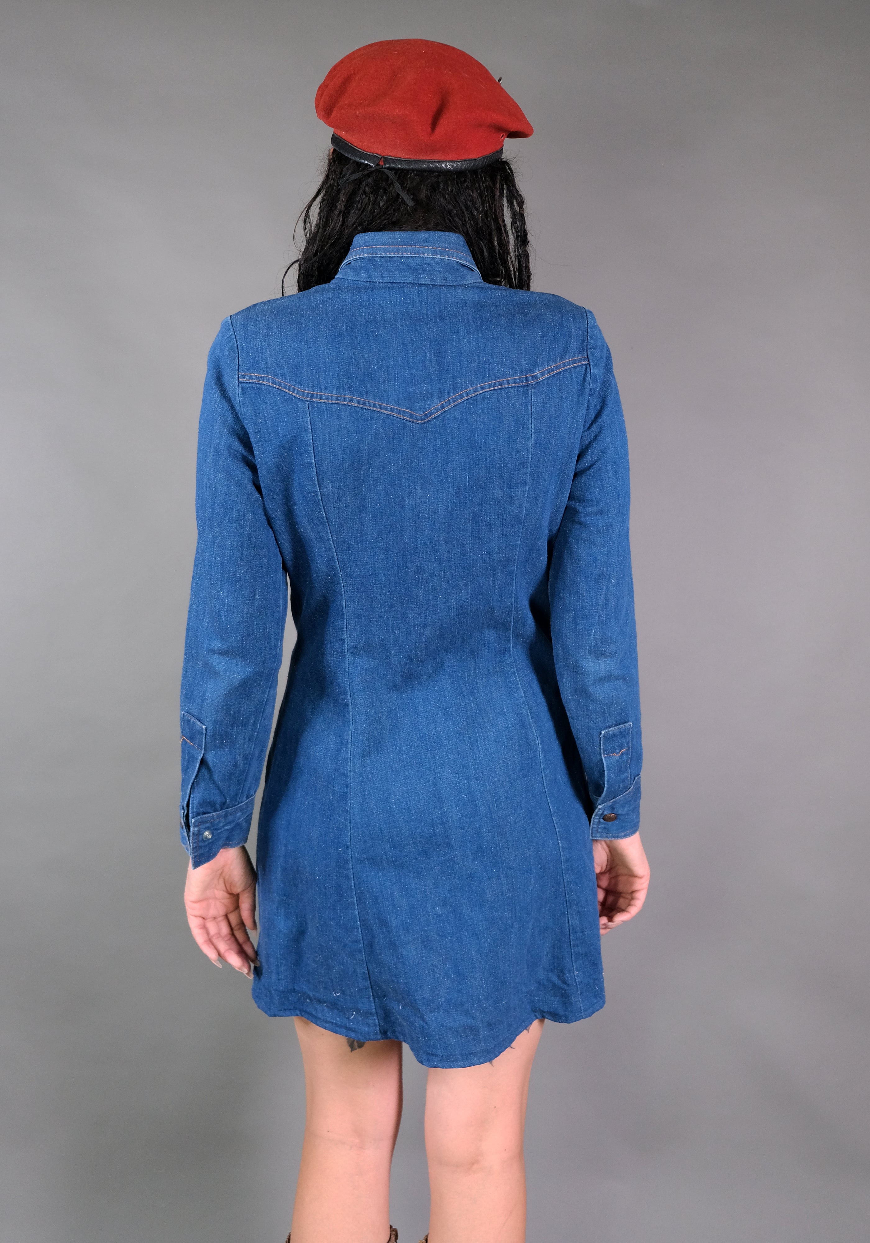 1970s Denim Snap Up Dress Size M