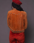 Rust Colored 70s Hand-Studded Suede Jacket