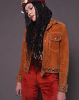 Rust Colored 70s Hand-Studded Suede Jacket