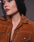 Rust Colored 70s Hand-Studded Suede Jacket