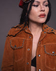 Rust Colored 70s Hand-Studded Suede Jacket