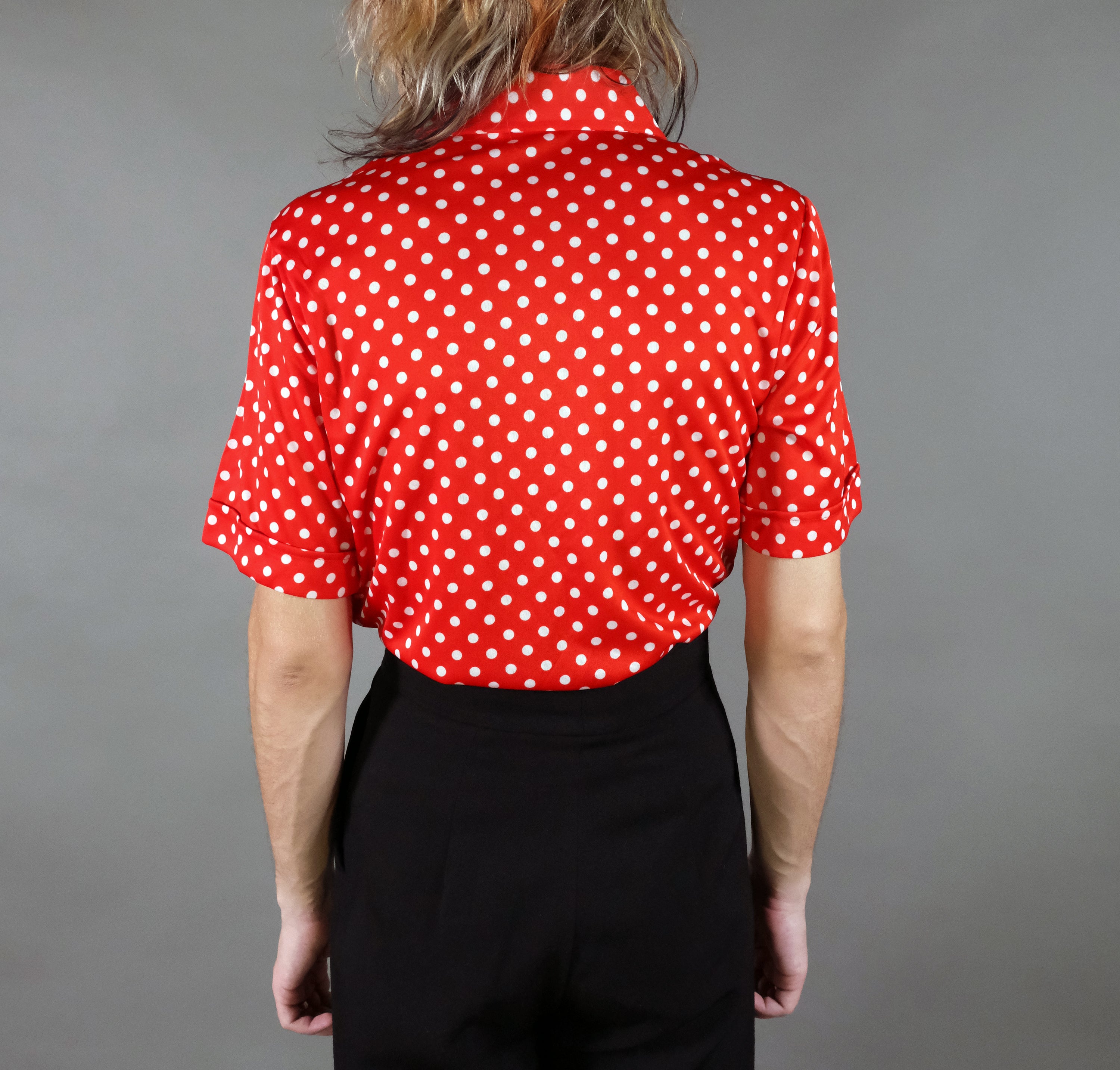 Vtg 70s Red and White Polka Dot Button-Up Shirt Size S