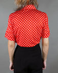 Vtg 70s Red and White Polka Dot Button-Up Shirt Size S