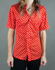 Vtg 70s Red and White Polka Dot Button-Up Shirt Size S