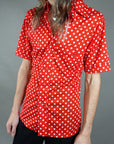 Vtg 70s Red and White Polka Dot Button-Up Shirt Size S