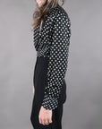 Vtg 70s Black and White Polka Dot Button-Up Shirt Size S