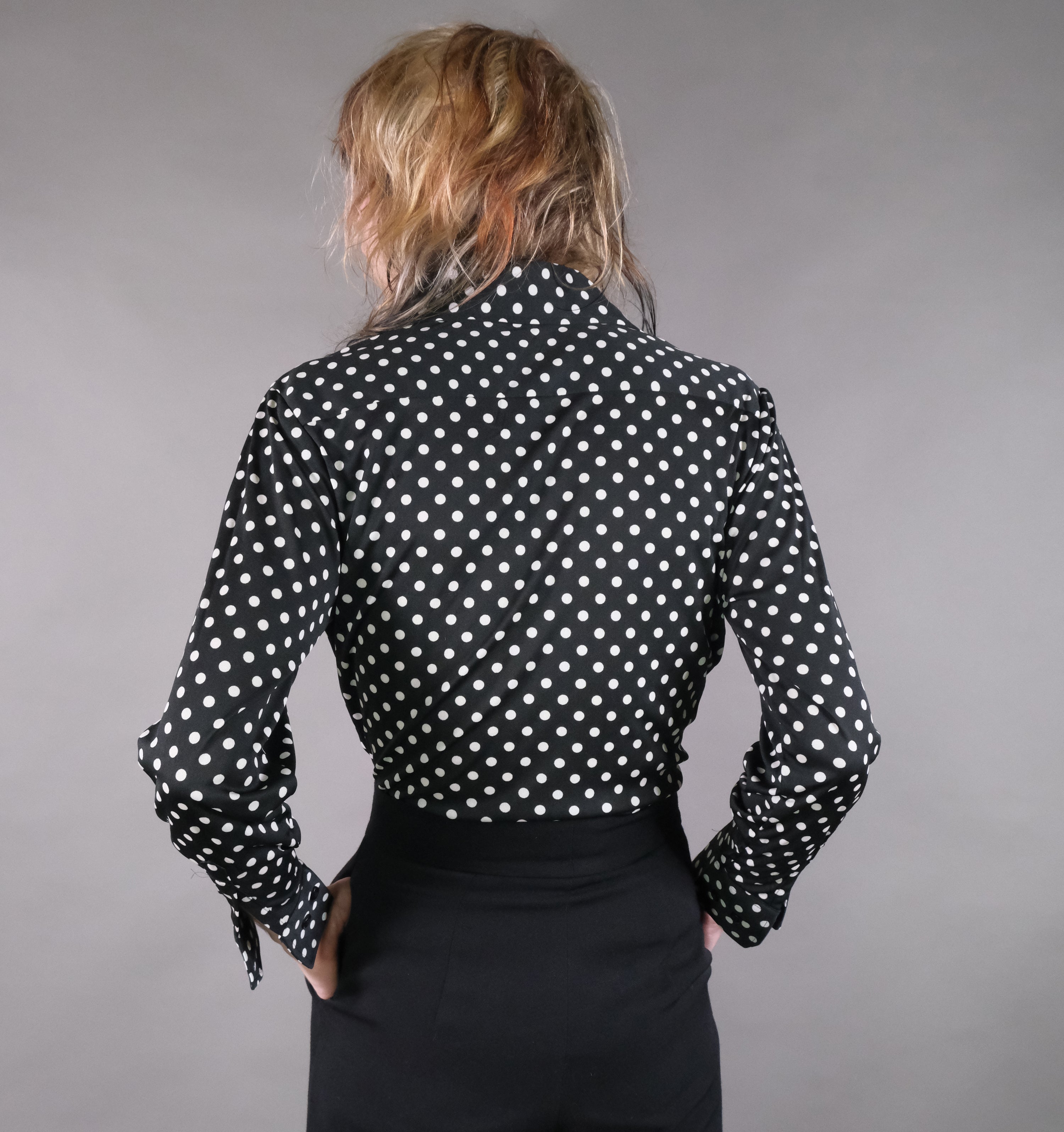 Vtg 70s Black and White Polka Dot Button-Up Shirt Size S