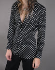 Vtg 70s Black and White Polka Dot Button-Up Shirt Size S