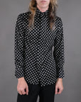 Vtg 70s Black and White Polka Dot Button-Up Shirt Size S