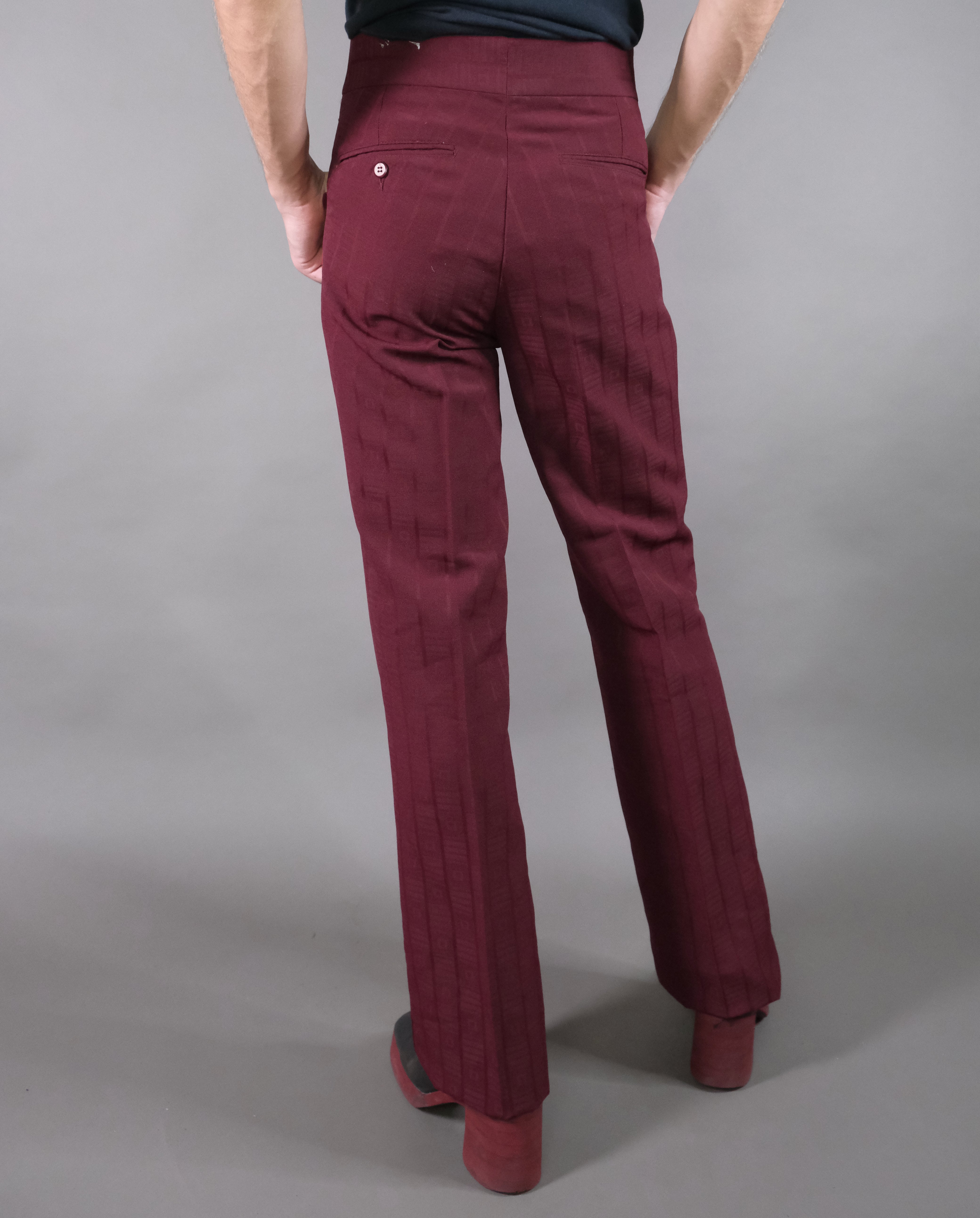 Deadstock 70s Wine Hand-Tailored Polyester Pants Size 30