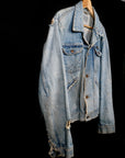 Vtg 1960s Woodstock Destroyed Denim Jacket W/ Astrology Back Patch