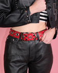 Red Gimme More Studded Grommet Belt