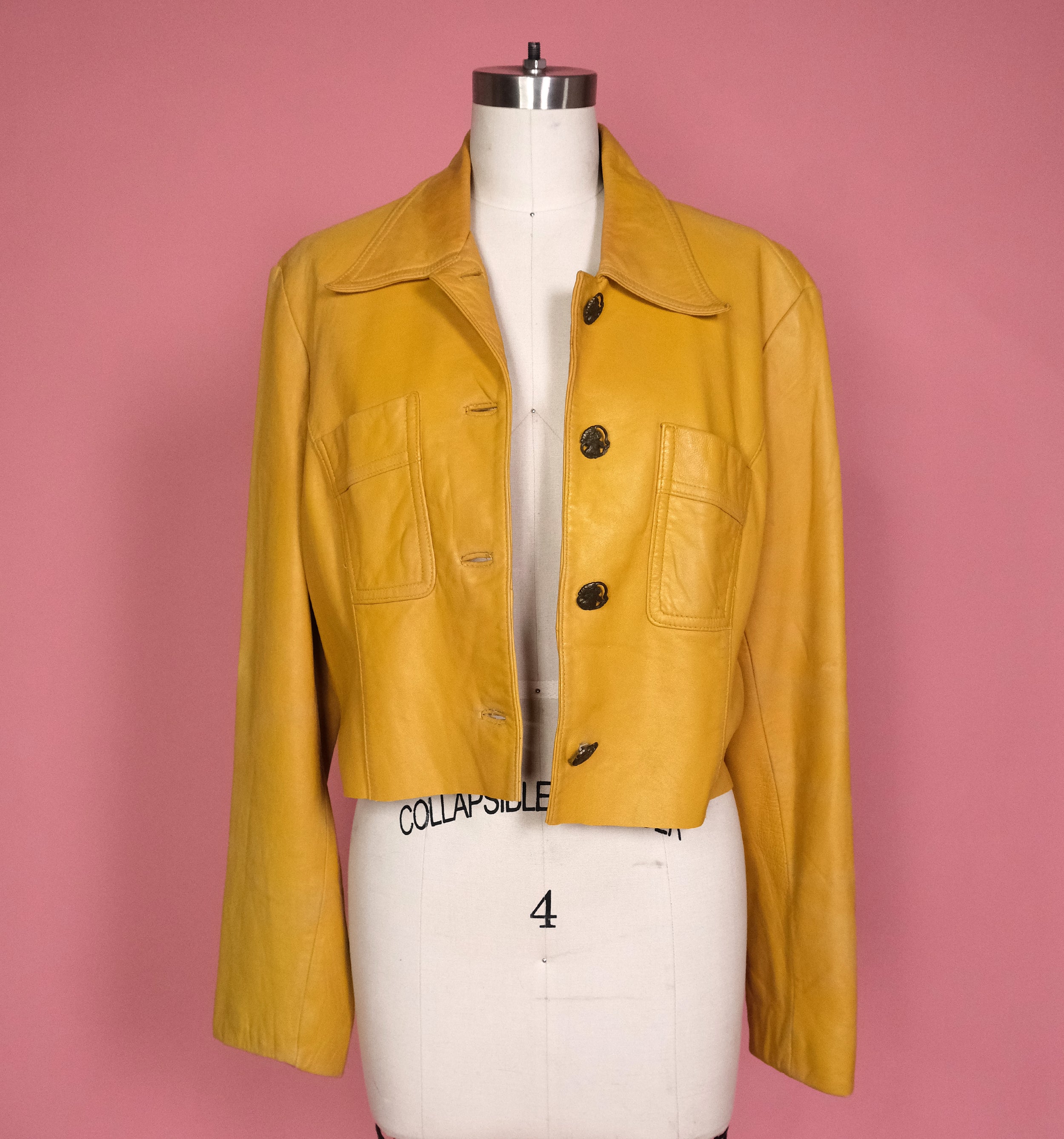 Vtg Supple Yellow Leather Jacket Size M