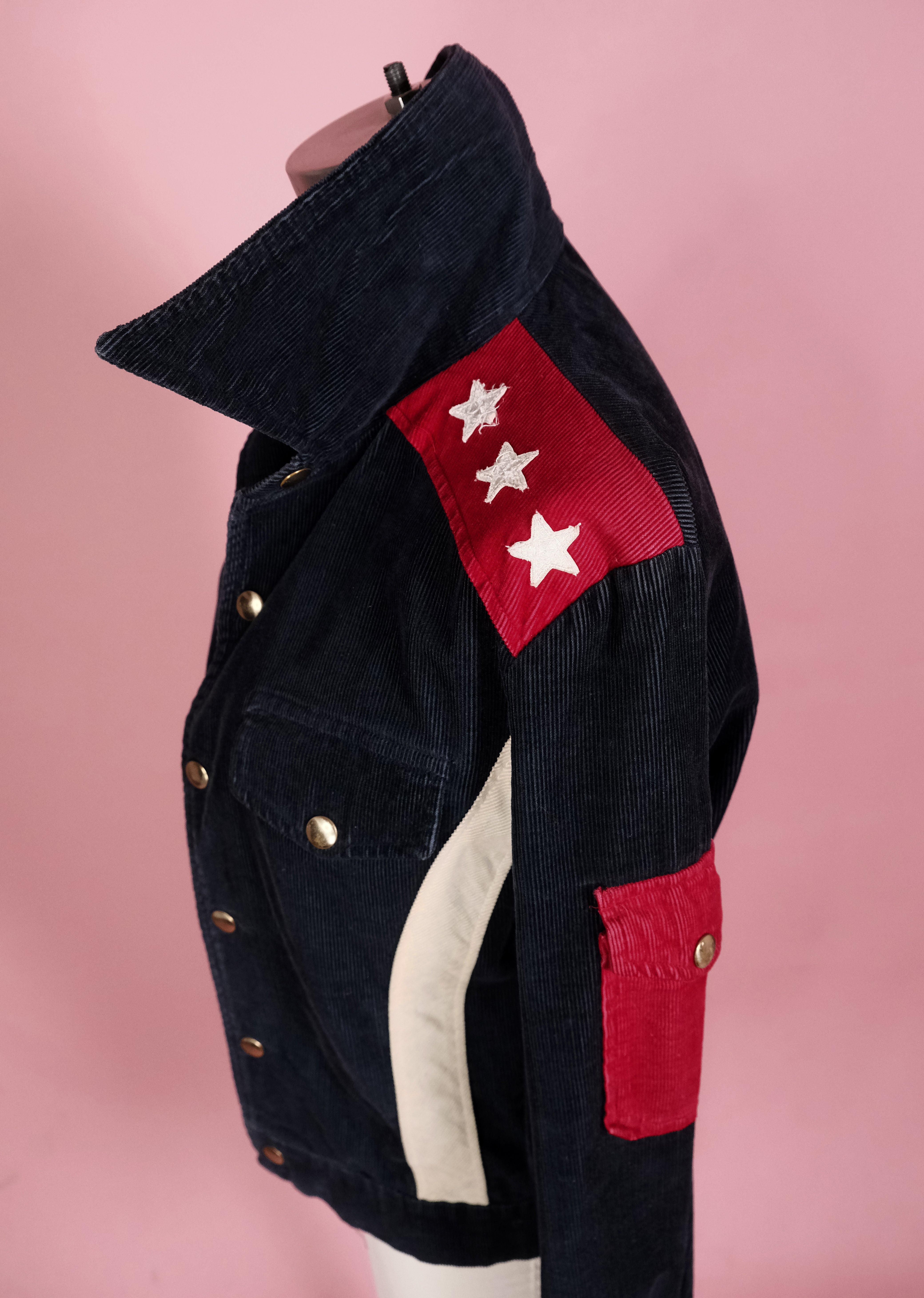 1970s Vtg Rare Corduroy Star Red White Blue Jacket Size S/M