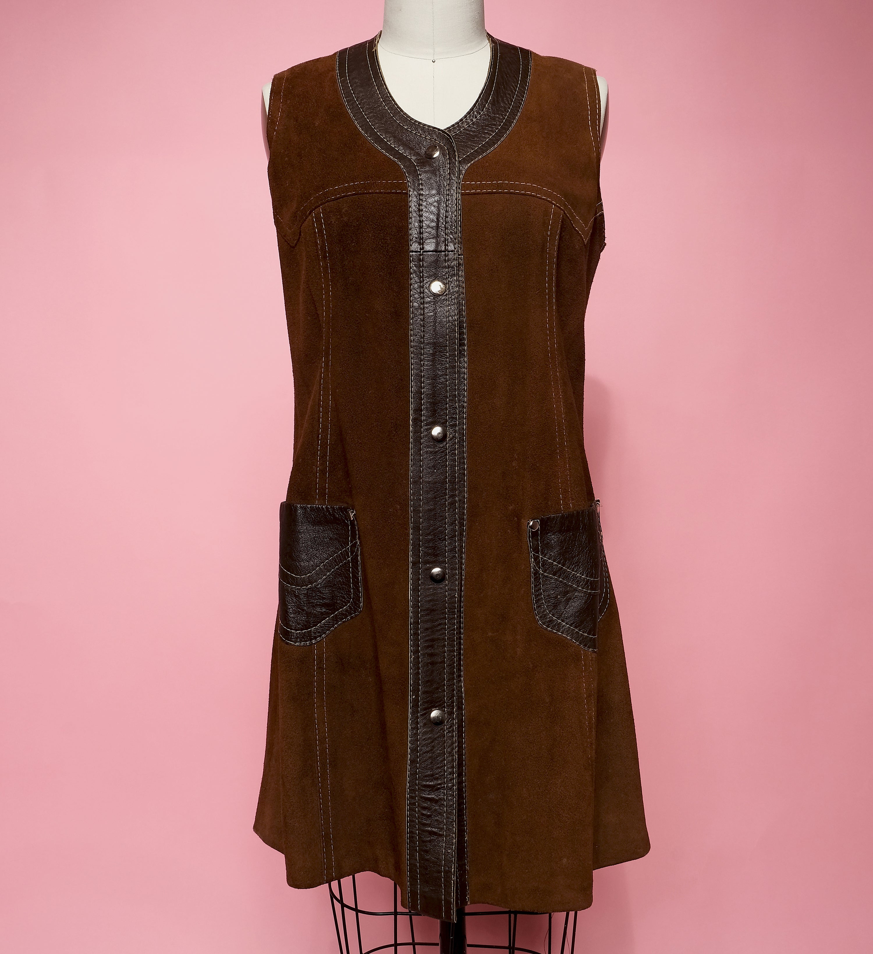 Vtg 60s Suede &amp; Leather Mini Dress