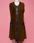 Vtg 60s Suede & Leather Mini Dress