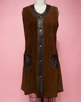 Vtg 60s Suede & Leather Mini Dress