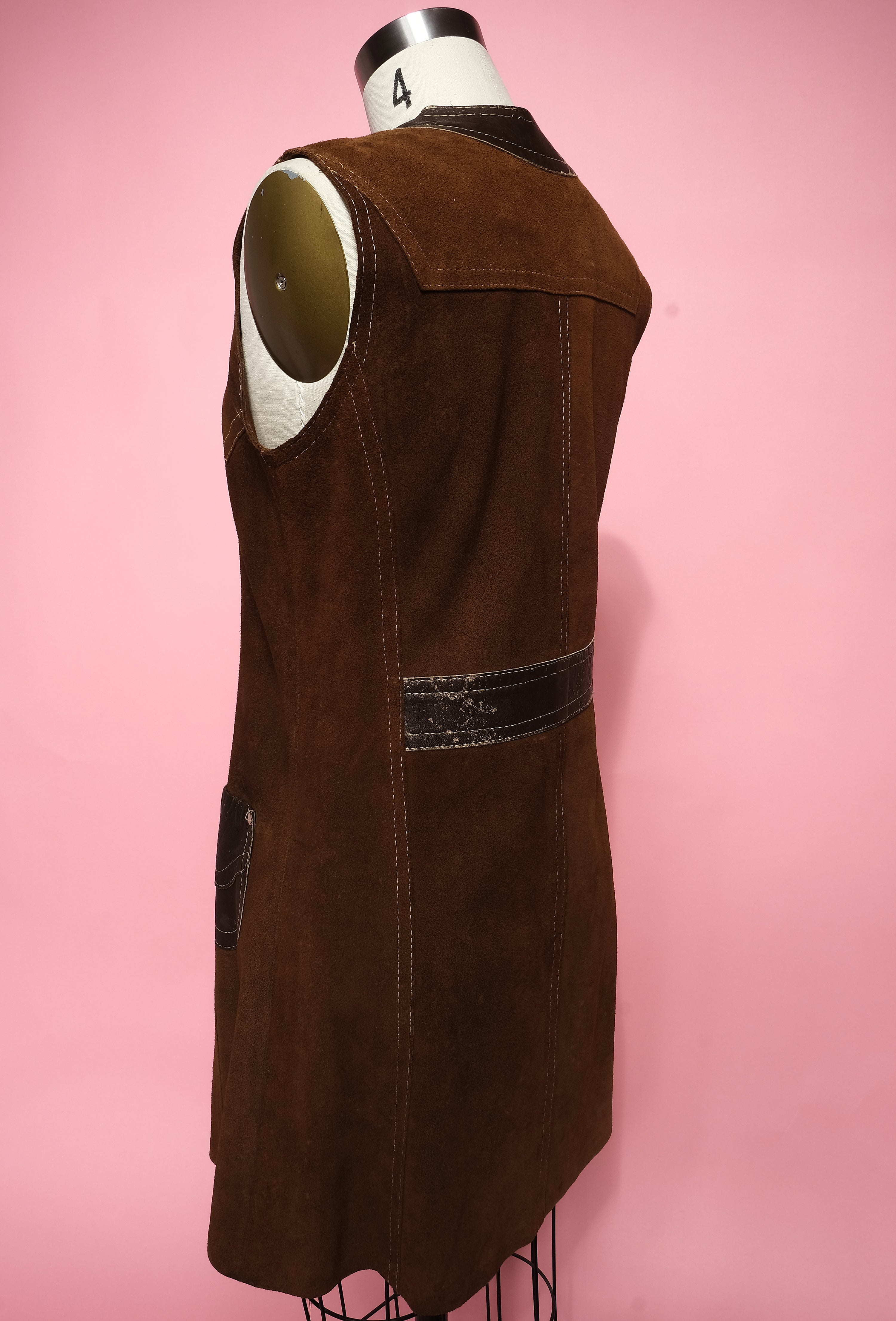 Vtg 60s Suede &amp; Leather Mini Dress