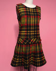 Vtg 60s Plaid Mod Drop Waist Dress Size M