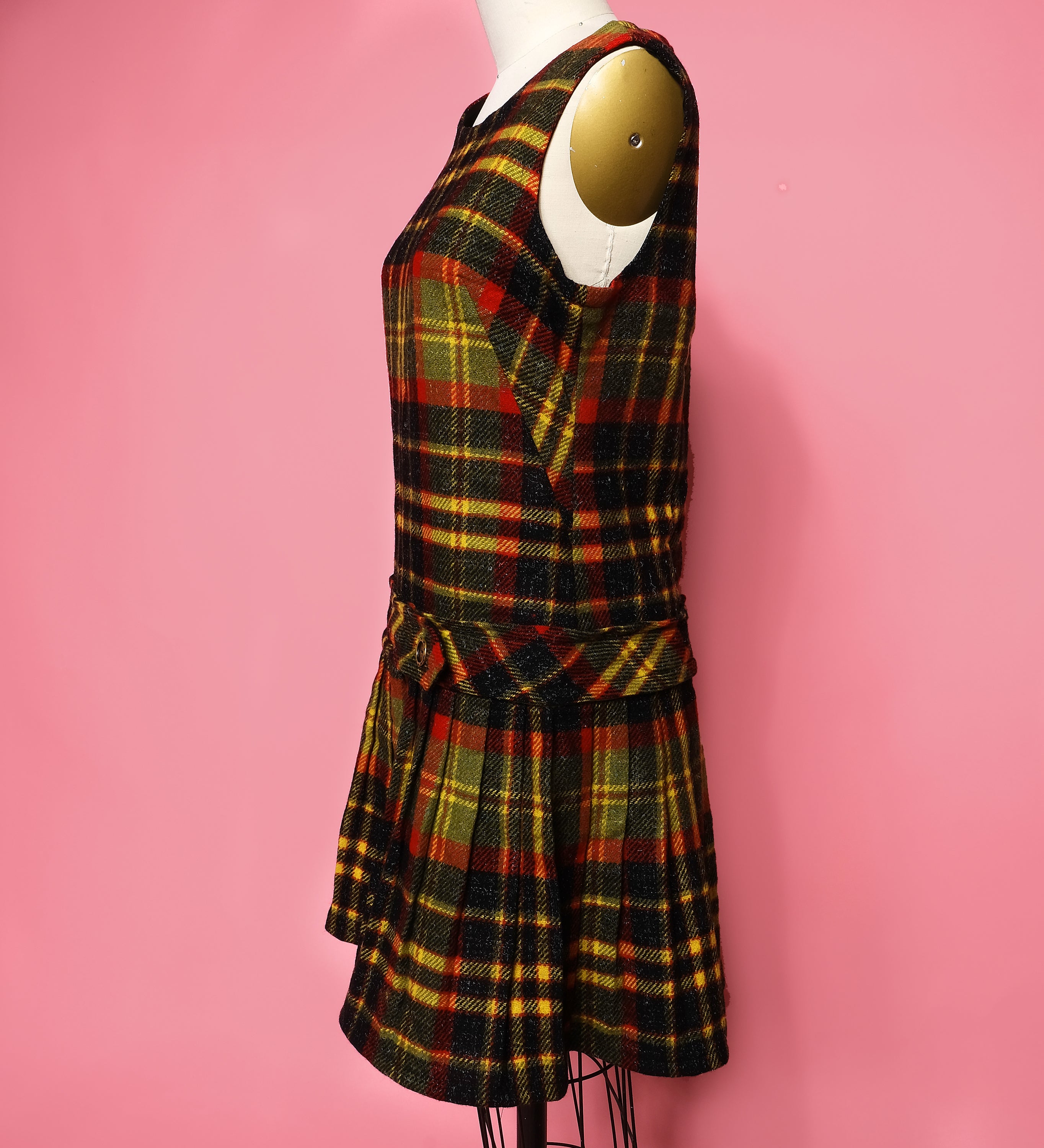 Vtg 60s Plaid Mod Drop Waist Dress Size M