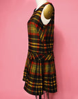 Vtg 60s Plaid Mod Drop Waist Dress Size M