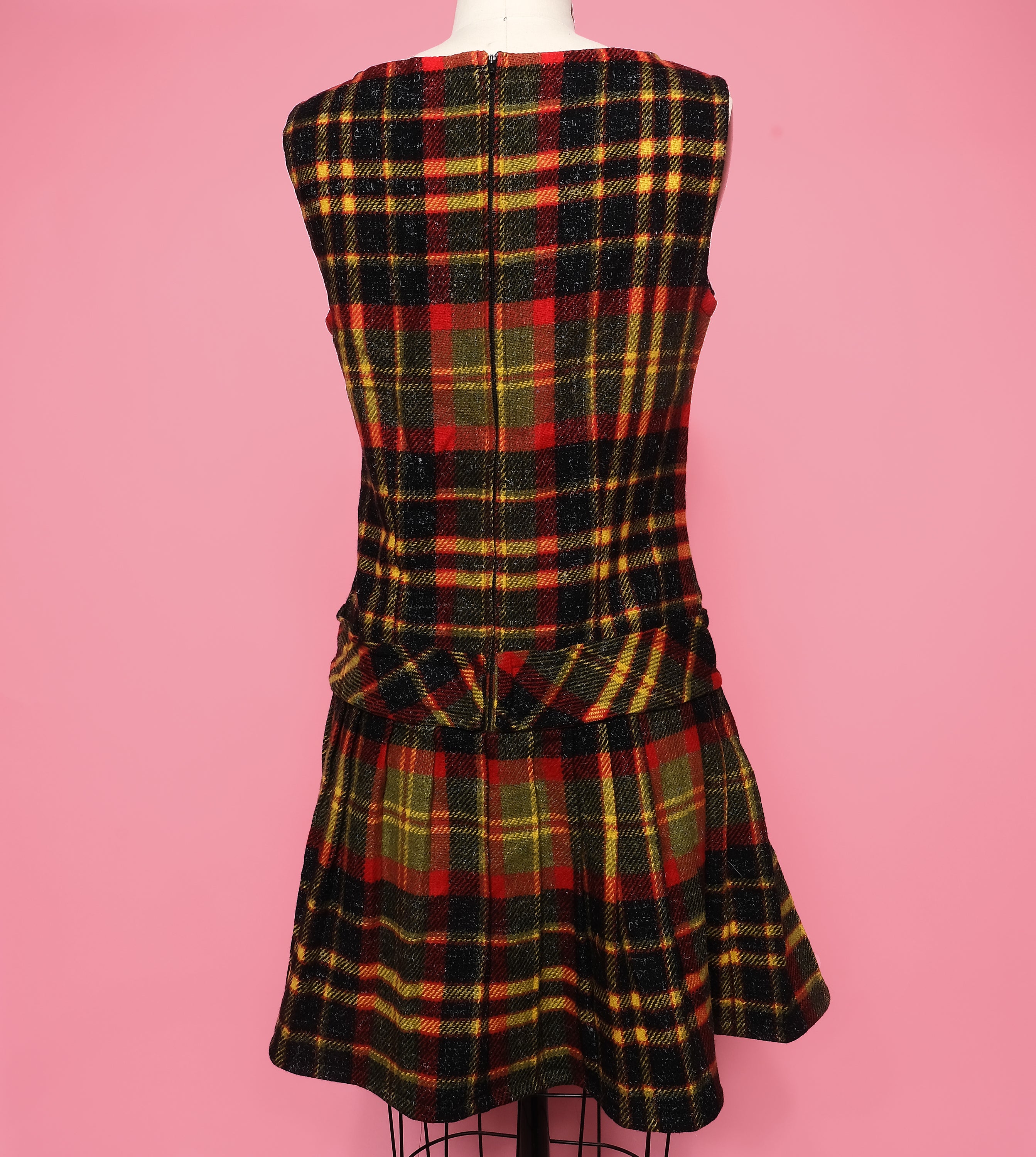 Vtg 60s Plaid Mod Drop Waist Dress Size M