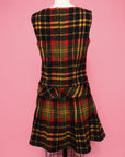 Vtg 60s Plaid Mod Drop Waist Dress Size M