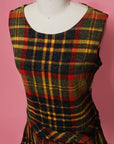 Vtg 60s Plaid Mod Drop Waist Dress Size M