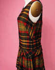 Vtg 60s Plaid Mod Drop Waist Dress Size M